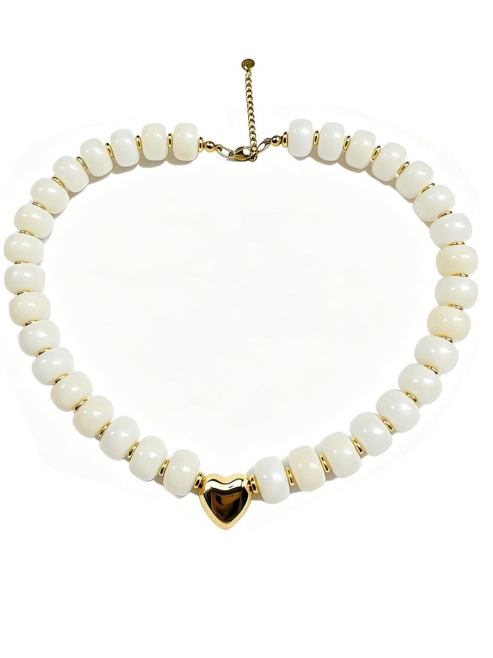Amalfi Cream Beaded Necklace with Gold Heart Pendant - Picture 3 of 4